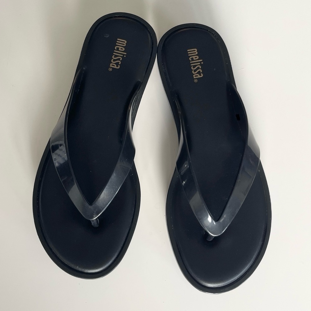 Melissa Black Rubber Jelly Platform Thong Sandals